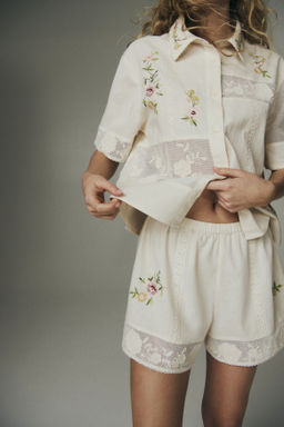Linen-blend pyjama shorts - H&m фото 4