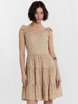 Платье женское бежевое с цветочным принтом