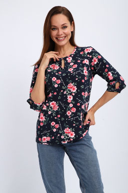 Кофта женская из футера 2-н Анфиса цветы на синем