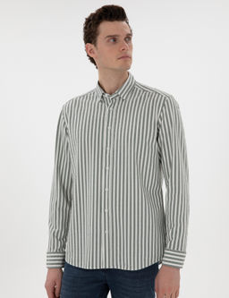 Haki Regular Fit _izgili Uzun Kollu G_mlek - Pierre cardin фото 3