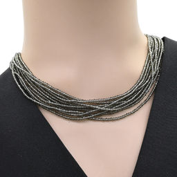 Колье из циркона 10 нитей шарик 2мм, цвет дымчатый