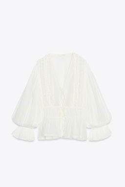 ZW COLLECTION ROMANTIC LADDER STITCH SHIRT - Zara фото 5