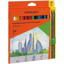 Карандаши Красин пластиковые "Эволюция" 24цв. + 2ч/гр. НВ(КР-240500) в карт. уп.