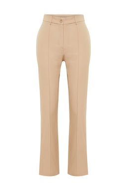 Ac?k Kahverengi Straight/Duz Kesim Yuksek Bel Nervur Dikisli Dokuma Pantolon TWOSS21PL0093