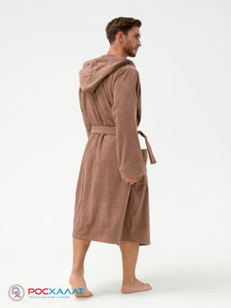 Мужской махровый халат с капюшоном коричневый МЗ-05 (118)