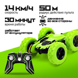 Машина-перевёртыш радиоуправляемая «Трюкач», работает от аккумулятора, цвет зелёный