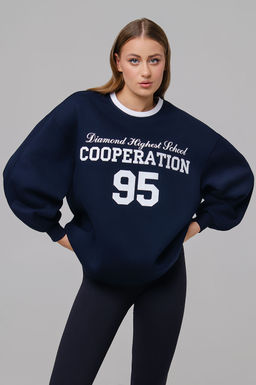 Арт. 1901 Свитшот женский с начесом удлиненный оверсайз 44-54 Цвет:темно-синий