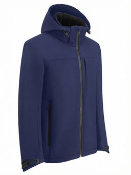 Ветровка мужская софтшелл виндстоппер с капюшоном спортивная темно-синего цвета 9615_1TS