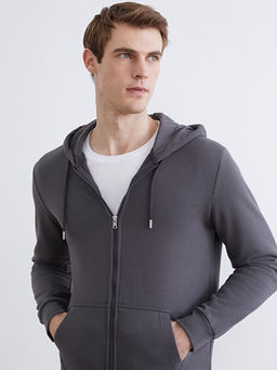 Kap??onlu Uzun Kollu Erkek Fermuarl? Sweatshirt