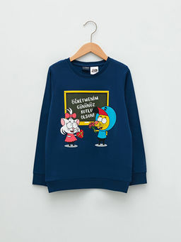 Bisiklet Yaka Kral ?akir Bask?l? Uzun Kollu Erkek ?ocuk Sweatshirt