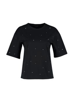 TRENDYOLMILLA Antrasit %100 Pamuk Tas Detayl? Relaxed/Genis Rahat Kesim Bisiklet Yaka Orme T-Shirt TWOSS23TS00153  фото 9