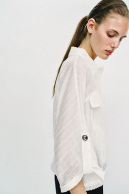 BLUSA SAFARI MANGA REMANGADA / Blanco - Zara фото 3