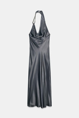 ASYMMETRIC BEADED SATIN MIDI DRESS - Zara фото 9