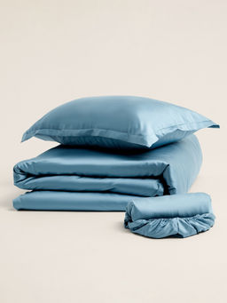 Простыня на резинке 2-спальная SL Home Tencel, 180×200+30 см, тенсель, серо-голубая