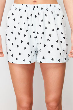 Trendyolmilla Beyaz %100 Pamuklu Kalpli Dantelli Ip Ask?l? Sortlu Orme Pijama Tak?m? THMSS24PT00106  фото 5