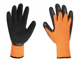 Перчатки утепл. вспенен. облитая ладонь Оранжево-черные, 10 пар в уп, арт. 0032 (ЦЕНА ЗА ПАРУ!!!)