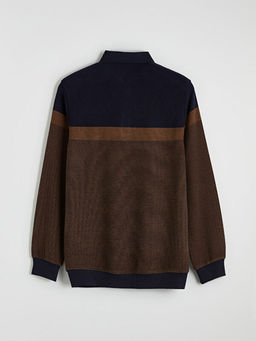 Polo Yaka Renk Bloklu Erkek Sweatshirt