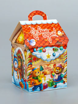 Цена за 3 шт. Подарочная новогодняя коробка Карамельный, домик, 12?12?19 см