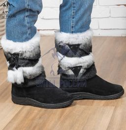 Сапоги унты Шиншилла,натуральная замша, натуральная овчина, литая подошва