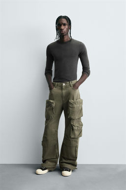 DENIM CARGO TROUSERS WITH POCKETS
