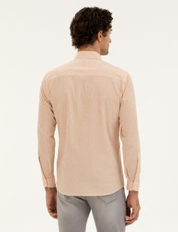 Оранжевая рубашка узкого кроя из смесового хлопка в полоску - Cacharel фото 5