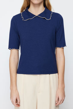 Trendyolmilla Siyah Yaka Detayl? Regular/Normal Kal?p Orme Orme Bluz TWOSS24BZ00194 фото 7