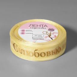 Лента капроновая с тиснением С любовью, 25 мм, 22 1 м, цвет бежевый/золотой - Арт узор фото 2