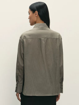 Рубашка в фактурную полоску из хлопка / Zarina  фото 5