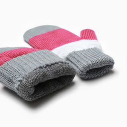 Варежки для девочки, серый/белый/малиновый, размер 14