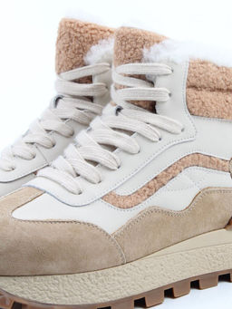 04-WG042-2M BEIGE/WHITE Кроссовки зимние женские (натуральная кожа, натуральная замша, 100% шерсть)
