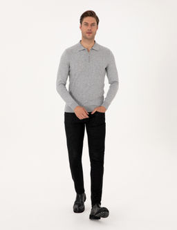 A__k Gri Melanj Regular Fit Polo Yaka Fermuarl_ Triko Kazak - Pierre cardin фото 4