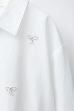 CROPPED SHIRT WITH JEWEL BOWS - Zara фото 3