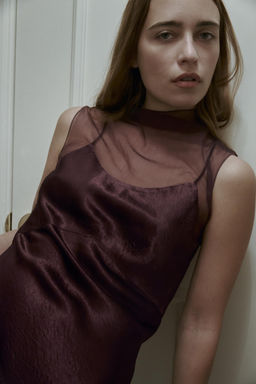 LONG SATIN MESH DRESS - Zara фото 2