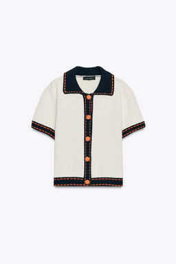 STITCHED KNIT CARDIGAN WITH SHORT SLEEVES - Zara фото 6