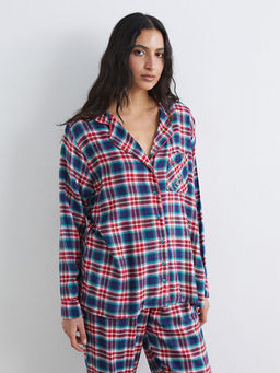 G?mlek Yaka Ekose Kad?n Pijama Tak?m?