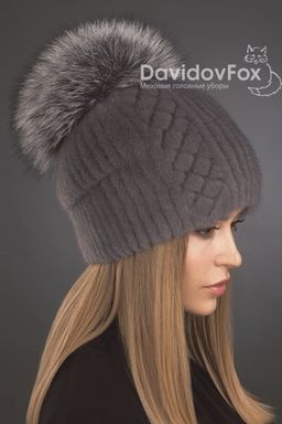 Шапка Буратино норка орнамент серо-голубая