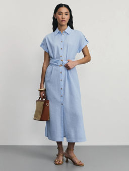 Платье миди из фактурной ткани на поясе / Zarina