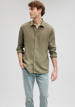 Haki Keten Gomlek - Mavi фото 2