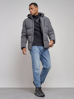 Куртка зимняя молодежная мужская с капюшоном темно-серого цвета 8320TC - Wonderrman фото 15