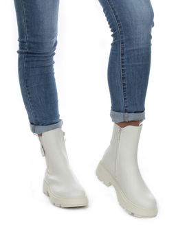 01-PCX55-2 WHITE Ботинки демисезонные женские (натуральная кожа, байка)