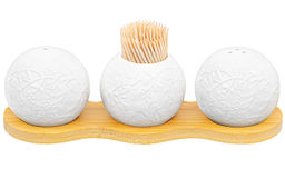 Вазочка под зубочистки + набор для специй 2 пр.20*6,5*6 см 75 мл "Веточки-цветочки" на дер. подст.