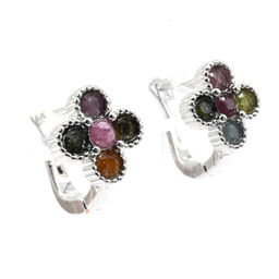 Серьги С925 с турмалином Цветок 10*10мм, 2,5г