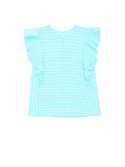 CONTE Блузка в полоску с широкими воланами LBL 1093 aqua blue-white