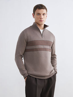 Dik Yaka ?izgili Erkek Triko Kazak