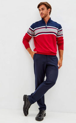 Джемпер мужской в полоску с воротом на молнии F221-15-22022 сине-красный - Fine joyce фото 4