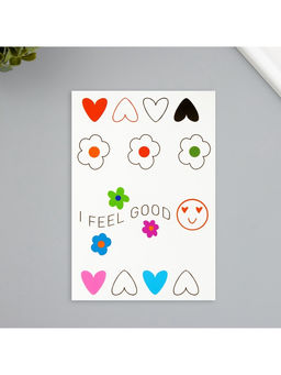 Цена за 2 шт. Переводные тату на тело цветные Я чувствую себя хорошо, 10.5?15.2 см