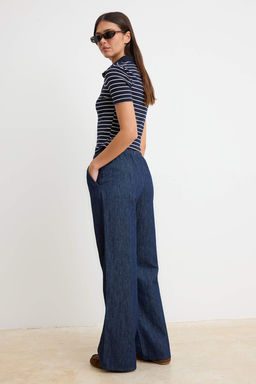 Koyu Mavi Beli Lastikli Yuksek Bel Wide Leg Jeans TWOSS26JE00299 - Trendyolmilla фото 4