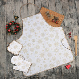 Кухонный набор Доляна. Снежинки: прихватка 17?17 см, варежка 26?16 см, фартук 70?80 см, золотой, 100% п/э