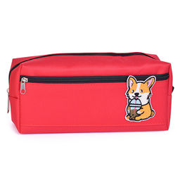 Пенал "Corgi" 20x8,5x4,5 см, прямоугольный для 50 предметов, плотный износостойкий полиэстер с водоотталкивающей пропиткой, на молнии, наружный объемный карман на молнии, вышивка, красный