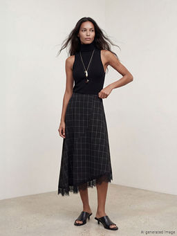 Beli Fermuarl? Ekose Dantel Detayl? Etek